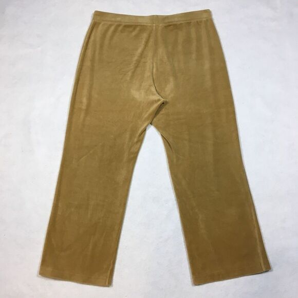 Lands End Womens L Velour Wide Leg Lounge Crop Pants Gold Tan Drawstring Comfy - Picture 8 of 11